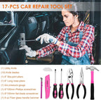 Car Emergency Kit for Teen Girl and Lady's Gifts, Pink Emergency Roadside Assistance kit with Pink Car Tool Set, 10FT Jumper, First Aid Kit, and More Ideal Pink Car Accessories Tool - E8