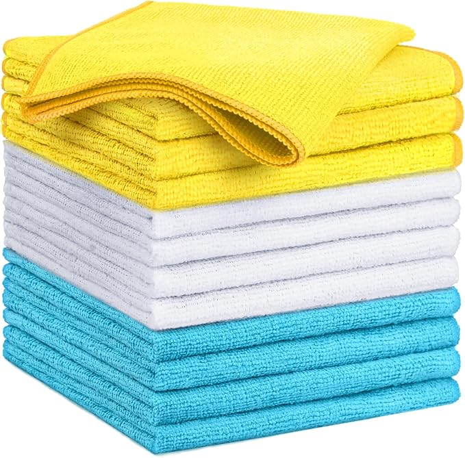 GLIMGLINT Microfiber Cleaning Cloth,12PK Reusable Cleaning Rags, Highly Absorbent Shop Rags Bulk, All-Purpose Car Cleaning Towels for TV Screen, Kitchen, Restaurant Garage, 14"X12", Multicolor
