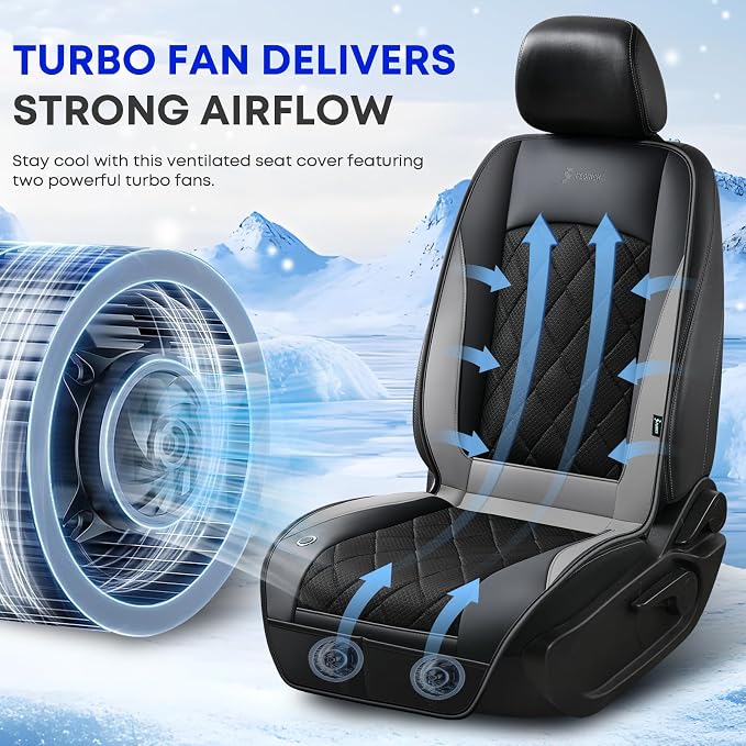 Cooling Car Seat Cover, Ventilated Seat Cushion Cooling Car Seat Pad for Summer Driving with Powerful Turbo Fans Universal Fit for Car SUV Truck Van-Light Grey