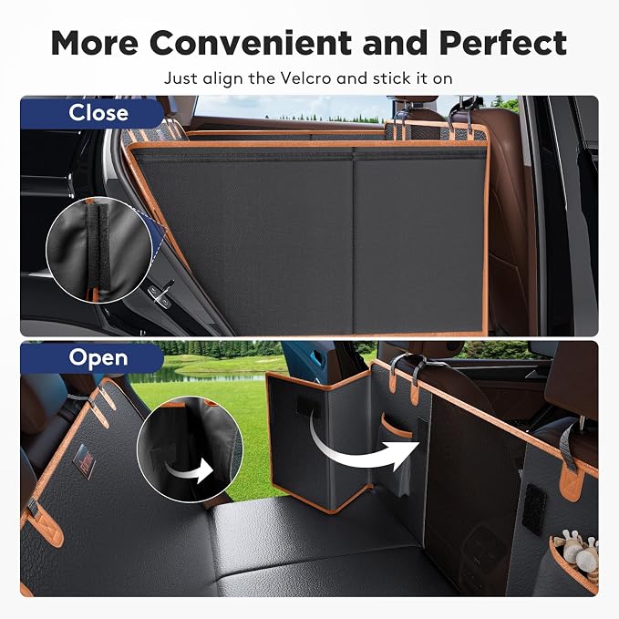 Dog Car Seat Cover for Back Seat, Upgraded PU Leather Back Seat Extender with Hard Bottom Holds 400LBS, Waterproof Anti-Scratch, Large Space Back Seat Cover for Car, SUV, Small Truck