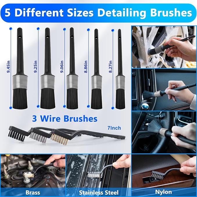 Car Wash Detailing Kit with Foam Gun, Car Cleaning Kit Set,Car Wash Brush with Long Handle, Large Folding Bucket for Interior Exterior Car Wash Supplies, Car Gift Set Gray