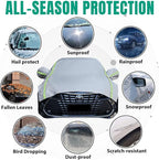 Half Car Cover SUV,Top Cover with Green Reflective Strip, Hail Protector Car Cover with Cotton Liner, Sunroof & Windshield Cover for Ice and Snow, All Weather Car Body Cover for Snow, Sun, Rain, Dust