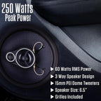 APEX JS65K 6.5" 3-Way Aramid Fiber Car Speakers Pair 250W Peak | 15mm PEI dome tweeters, premium aramid fiber cones, 60W RMS power, punchy bass & clear vocals, fits standard 6.5-inch cutouts