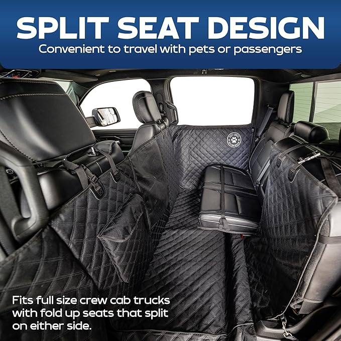XL Floor Cover with Door Protection, Black – As Seen on Shark Tank – Fits Full Size Crew Cab Trucks with Fold Up Seats, Waterproof & Machine Washable – Sturdy XL Dog Hammock for Truck