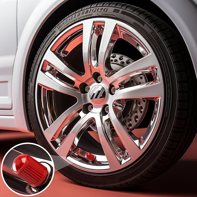 50PCS Tire Valve Stem Caps, Corrosion Resistant, with O Rubber Ring, Airtight Seal Heavy Duty Dustproof Tire Valve Stem Covers for Cars, SUV, Trucks, Bikes, Motorcycles, Bicycles(Red)