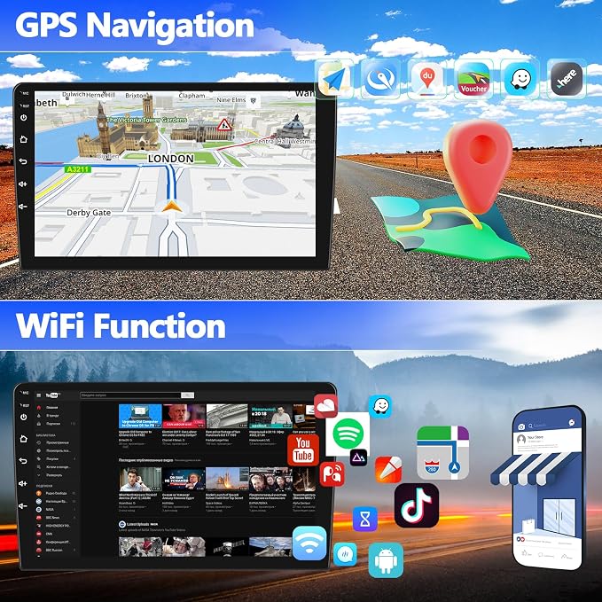 2G+64G Android Car Stereo for Honda Accord 8th 2008-2013 with Wireless Carplay Android Auto Mirror Link 10.1 inch Touchscreen Car Radio with GPS Navigation WiFi 26UI Bluetooth FM Backup Camera MIC
