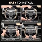 Car Steering Wheel Cover, Microfiber Leather Steering Wheel Covers with Anti-Slip Lining, Breathable Elastic Car Steering Wheel Protector, Universal Standard Size 14-15 inch