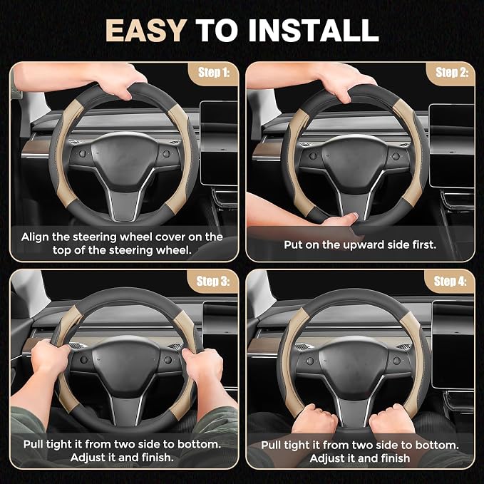 Car Steering Wheel Cover, Microfiber Leather Steering Wheel Covers with Anti-Slip Lining, Breathable Elastic Car Steering Wheel Protector, Universal Standard Size 14-15 inch