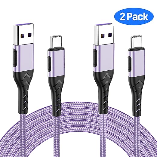 USB C Charger Cable, 2Pack 6ft USB Charger Fast Charging Type C Cord Cable, Type C Charger Cable Compatible with iPhone 15 Pro/Plus/Max/Android/Phone/Pad-Light Purple