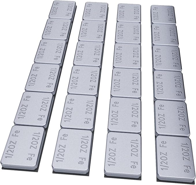 1/2oz Adhesive Stick on Wheel Weights, Chrome 0.5oz, 12oz/Box | 24PCS, 12oz/Box, Low Profile Easy to Peel, For Cars, Trucks, SUVs, Motorcycles, RC Cars, OEM Quality