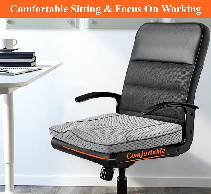 Premium Car Seat Cushion, Memory Foam Driver Seat Cushion to Improve Driving View- Coccyx & Lower Back Pain Relief - Seat Cushion for Car, Truck, Office Chair (4D Mesh Gray)
