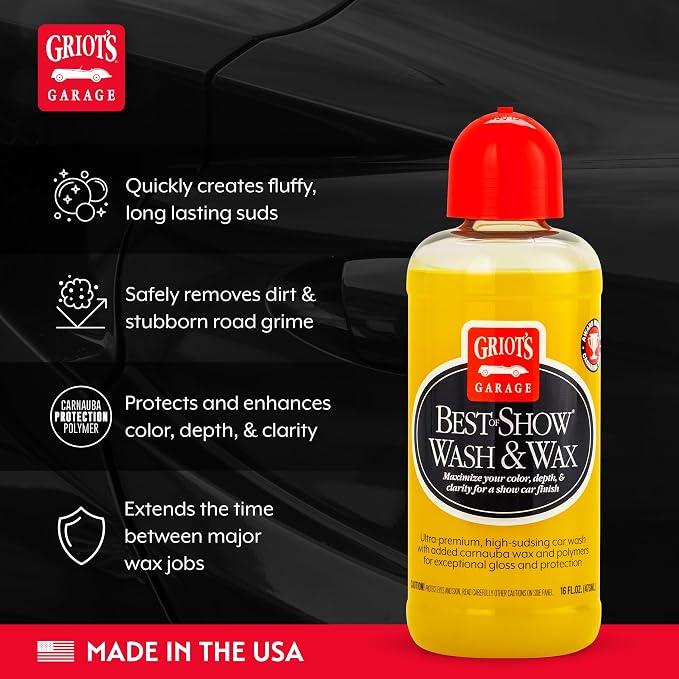 Griot's Garage Best of Show Wash and Wax for Car Detailing and Cleaning, Carnauba-Packed Coating, High Gloss Shine and Protection for Auto Paint, 10974, 16oz