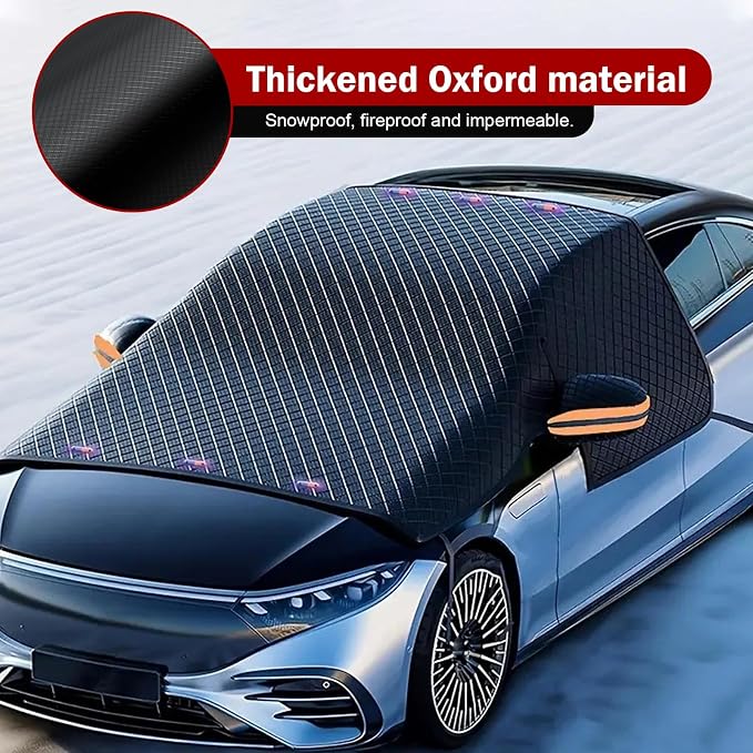 Windshield Snow Protector, Reflective Strips Heat Insulation Windshield Sun Shade Visor, All-Season Auto Front Glass Sun & Frost Shield, Universal for Most Cars (Black)