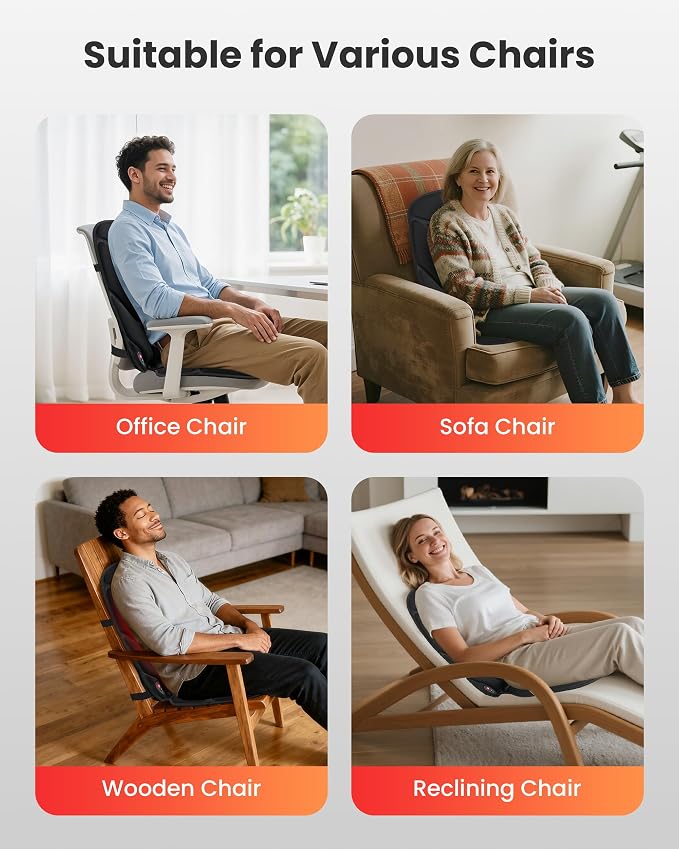Vibration Back Massager with Heat, Heated Massage Chair Pad, Massage Seat Cushion, Chair Massager pad, seat Warmer 5 Vibrating Modes & 2 Heat Levels, Ideal Gifts for Men Women