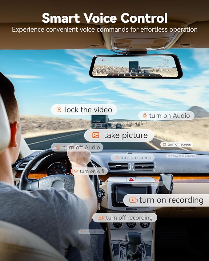 G850 PRO 4K Mirror Dash Cam with ADAS and BSD, Smart Rear View Mirror with 5.8GHz WiFi, Voice Control, 12 inches Camera Includes 64GB Card, GPS, G-Sensor, Loop Recording