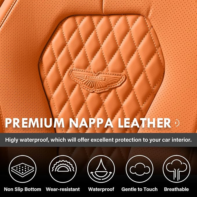 Coverado Car Seat Covers, Seat Covers Front Seats,Orange Car Seat Cover, Waterproof Car Seat Covers, Car Seat Cushion, Front Leather Seat Protector Fit for Most Cars