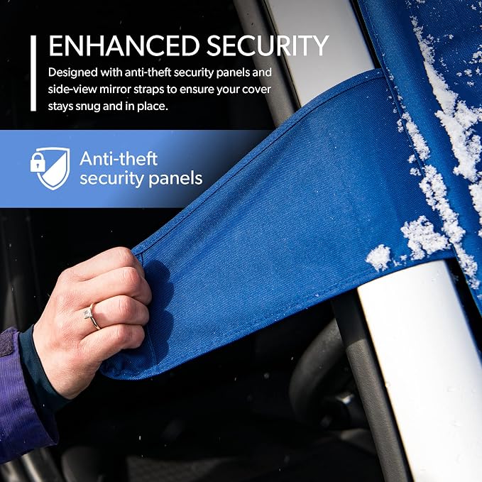 Plus | Winter Windshield Cover for Ice and Snow, Standard Size (Indigo) - Built-in Security Panels, Wiper Blade Coverage + Mirror Covers - Fits Standard Size Cars, 59 x 41 Inches