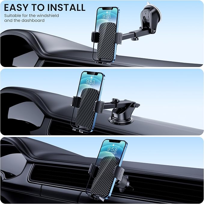 Car Phone Holder [Military-Grade Suction] Phone Stand for Car [Super Stable] Automobile Car Mount for iPhone Universal Accessories Air Vent Dashboard Windshield Mount Fit Vehicle Accessories