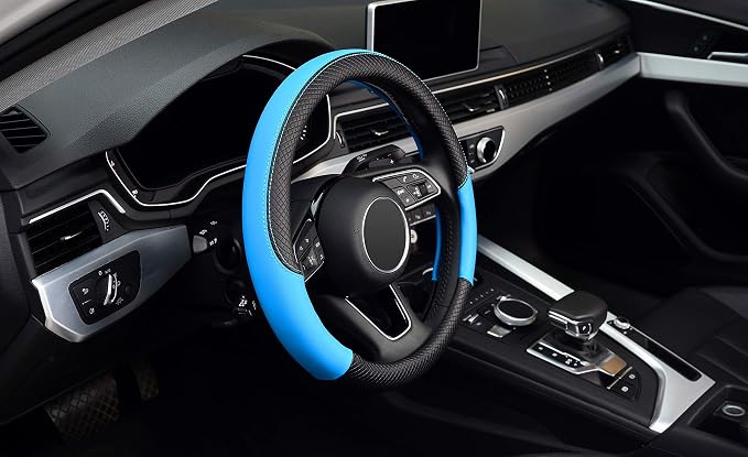 Steering Wheel Cover, Universal Fit 15 Inch Microfiber Leather Car Wheel Protector, Anti-Slip, Blue