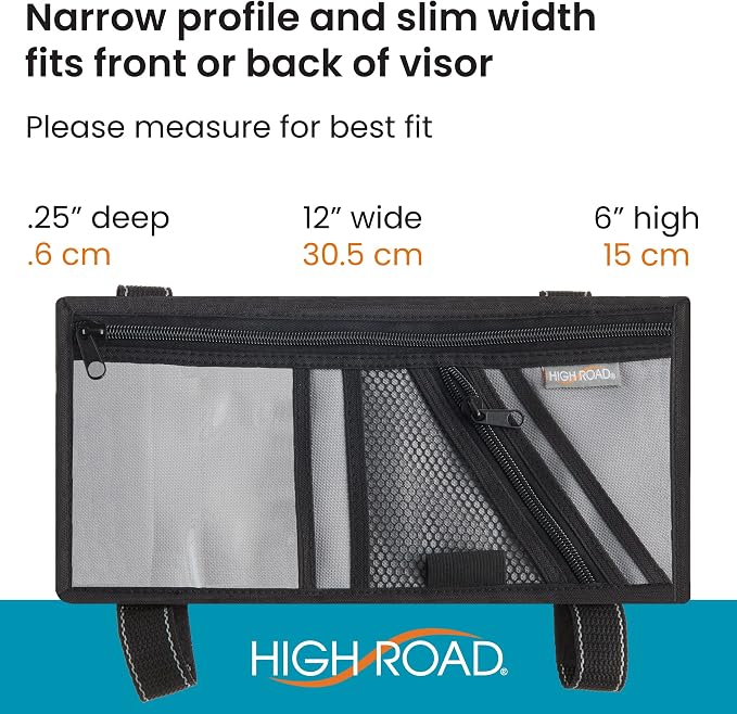 Car Visor Organizer with Zippered Pockets, Sunglasses Sleeve and Clear Photo or Registration and Insurance Pocket - Heavy Duty Straps Fit Most Car, SUV and Truck Visors - Gray