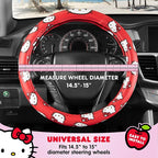 Hello Kitty Steering Wheel Cover Official Sanrio Car Accessory Universal Size 14.5 to 15 Inch Cute Red Design for Women Girls Sedans SUVs Trucks, Anti-Slip Grip, Stretch-Fit Design