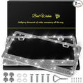 2 Pack Bling License Plate Frames for Women, Sparkly Rhinestone Diamond Car Accessories with Glitter Crystal Caps (Gilded Black)