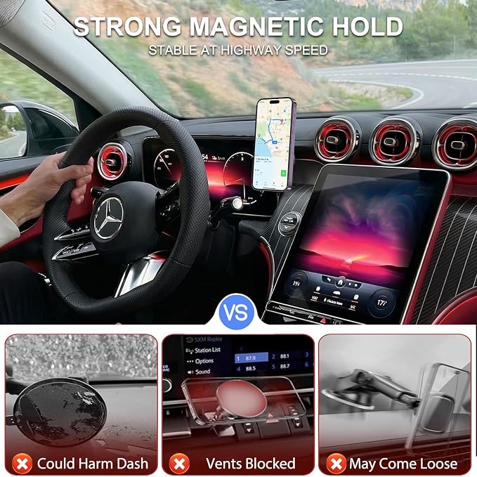 Car Phone Holder for Mercedes-Benz 2023–2026 GLC & 2022–2026 C-Class, 12.3-Inch Driver-Side Screen – Precision Fit, Strong Magnet, OEM-Style, No View Obstruction Phone Mount Compatible with MagSafe