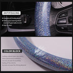 Bling Steering Wheel Cover, Bling Crystal Rhinestone Car Steering Cover Universal 14.2-15.3 inch Glitter Car Wheel Cover Sparkling Accessories （Blue）