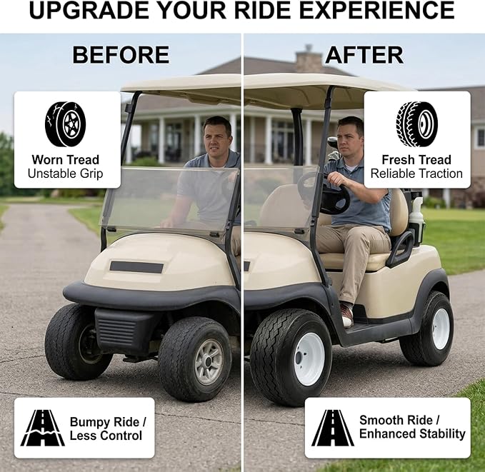 4-Pack Golf Cart Tire Wheel Assembly 8 Inch 18X8.50-8 18/8.5-8 4 Lug White Rim Tires Fit Club Car, E-Z-GO, Yamaha, Cushman, EZGO - 2 YEAR WARRANTY