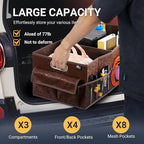 Trunk Organizer for Car, 12 Pockets Sturdy Car Organizer for SUV, Non-Slip Bottom, Storage Organizer for Sedans, Van, Jeep, Grocery, Large 3 Compartments, Brown Vintage 32"×13"×10.6"