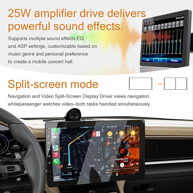 10.1 Inch Single Din 360° Rotatable Car Stereo,Support Wireless CarPlay and Android Auto,with 1080P Rear Camera,Mirror Link|Bluetooth|Music Play|AUX|FM/AM|SWC|RDS,Single DIN Car Stereo Radio