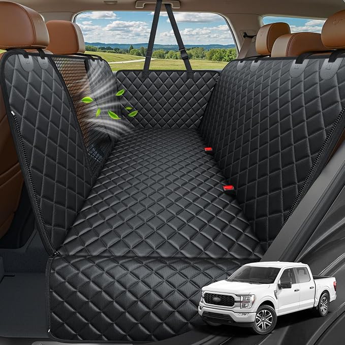 4 in 1 Dog Car Seat Cover for Back Seat, Waterproof Dog Hammock with Mesh Window and Side Flap Pet Car Seat Protector Dogs Backseat Cover for Full Size Trucks