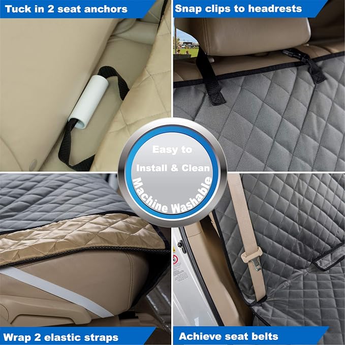 Bench Car Seat Cover Protector - Waterproof, Heavy-Duty and Nonslip Pet Car Seat Cover for Dogs with Universal Size Fits for Vehicles, Trucks & SUVs(Grey)