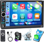 7" Double Din Car Stereo Compatible with Wireless Apple Carplay Android Auto|Bluetooth 5.2|180W Outputs|Subwoofer|FM|AM|USB|38W Fast Charge|Physical Knob|Backup Camera|Stereo for 7x4.02 2 DIN Size