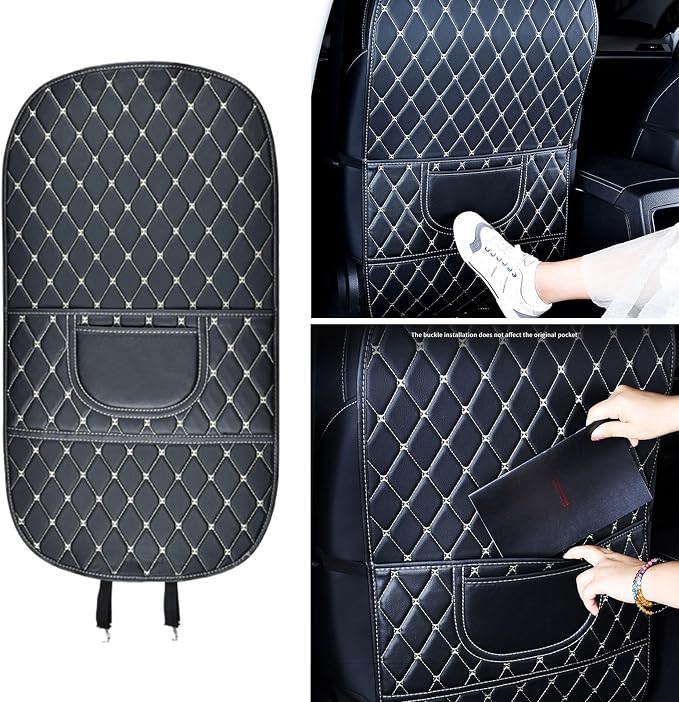 Childproof Back Kick Pad Scratch Protector Leather Storage Pockets for Family Travel Kick Mat