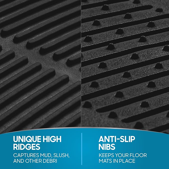 Floor Mats, 4-Piece All-Weather Car Mat with Universal Fit Design, Durable Rubber Car Floor Mats with Capture Ridges, Waterproof for Cars Trucks SUV (Black)