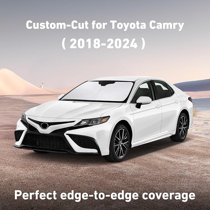 Windshield Sunshade Compatible for Toyota Camry 2018-2022 2023 2024, LE, SE, SE Nightshade, XLE, XSE, TRD, Sun Visor for Front Windshield Sun Shade Cover, UV Heat Protector, Car Accessories