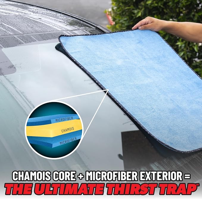 Thirst Trap Microfiber Chamois Towel, Safe for Cars, Trucks, SUVs, RVs, Motorcycles, & More, 24"x28" (Blue) 2 Pack