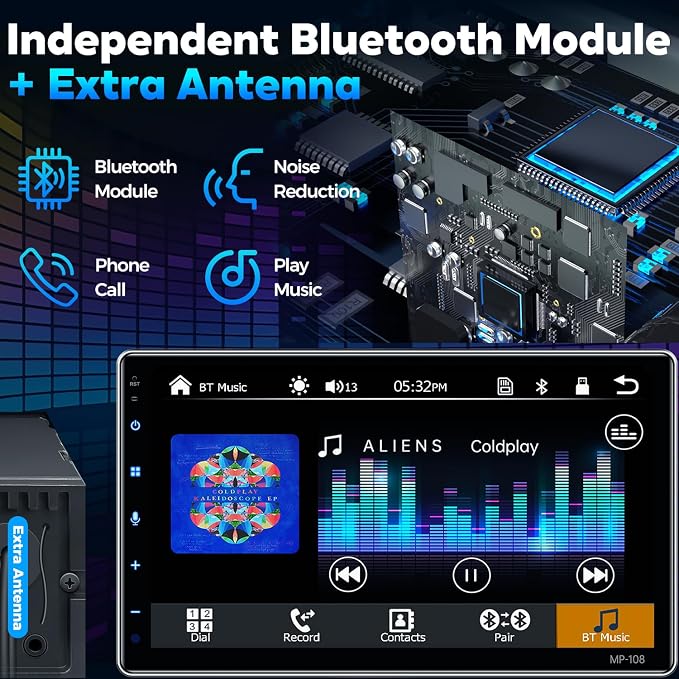 10.1" Wireless Single Din Car Radio Stereo with Apple Carplay Android Auto Touch Screen, Car Play Audio Receivers Headunit, Bluetooth 5.3, Backup Camera, 240W, 2 Subwoofers, Navigation, FM/AM, SWC