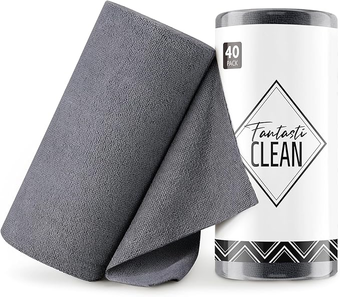 Microfiber Cleaning Cloth Roll -40 Pack, Tear Away Microfiber Towels, 12" x 12", Reusable, Washable, Scratch Free, Ultra Absorbent for All-Around Cleaning Supplies (DimGrey)