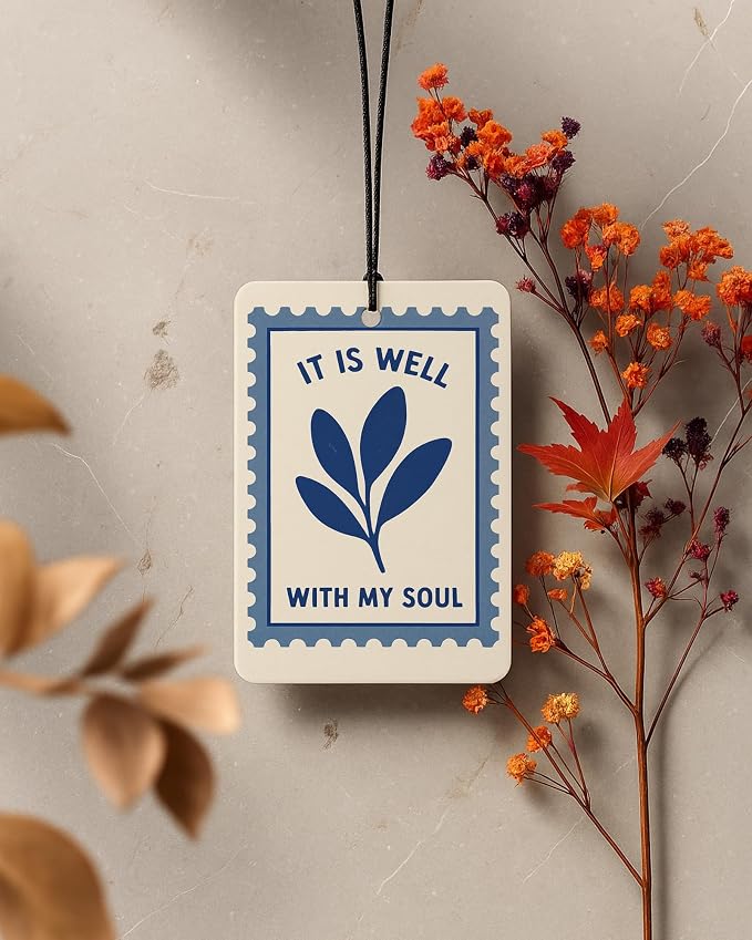 Blue and Green Christian Car Air Freshener 4 Pcs for Women Girls | Religious Jesus Car Accessories Mirror Decor, Preppy Christian Hanging Air Freshener for Cars Closet Drawer Books