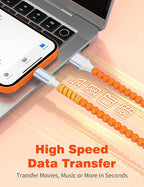 USB A to USB C Cable 1FT,Beaded Phone Charger Cord for iPhone 17 16 Pro Max 16e 15 Car Play,Type C Cute Car Charger Charging Cord for iPad 10 11/Samsung S26 S25 Ultra/Pixel/Android Girls Women,Orange