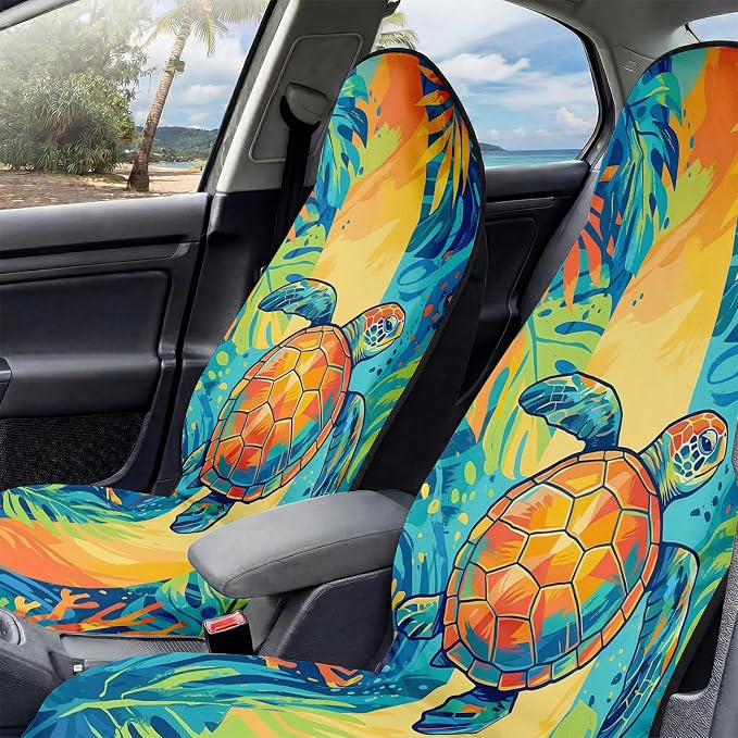 2 Pack Car Seat Towel Covers, Sweat-Proof Microfiber Seat Protectors for Gym, Running, Beach & Workout, Breathable Quick-Dry, Machine Washable, Multicolor Sea Turtle Print, Universal Fit