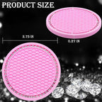 2PCS Bling Cup Holder Coaster, 2.75 Inch Auto Car Cup Holder Insert Coasters, Soft Silicone Anti-Slip Shockproof, Universal Vehicle Interior Accessories for Women Girls (Pink & White)