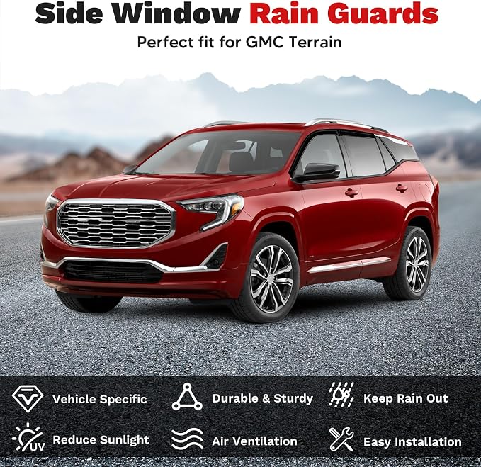 Terrain Rain Guards - Window Visors for GMC Terrain 2018-2024, Outside-Mount Tape-On Side Window Wind Deflectors for GMC Terrain Accessories, Vent Visors Shades Rainproof Black 4PCS