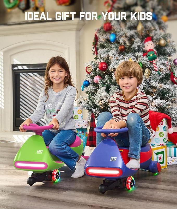 N7 Pro Electric Wiggle Car, Rechargeable Battery, CyberWiggle, 2 in 1 Swing Car, 2 Speeds Max 4 Mph, Anti-Rollover, Flashing Wheels, Bluetooth, Ages 3+, 150 Lbs, Grape Green