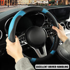 Black Blue Microfiber Leather Steering Wheel Cover 15 inch | Breathable Anti Slip Grip Cool Sporty Look Glow for Women Men