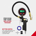 507KIT Digital Tire Inflator Car Accessories w/Accurate Air Tire Pressure Gauge, 14” Rubber Air Hose – 250 PSI, Brass Lock-On Clip Air Chuck and Compressor Accessories