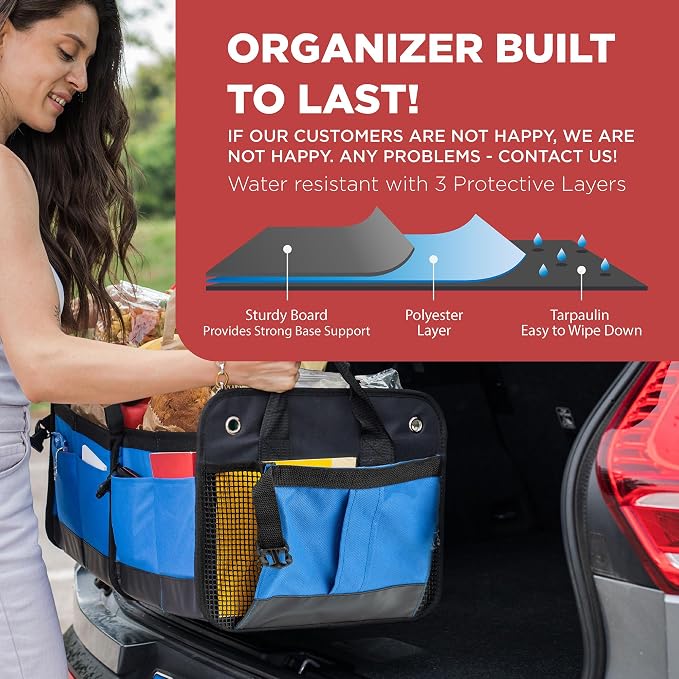 Car Trunk Organizers | Trunk Organizer, Car Storage Organizer - Premium Compartments Collapsible Portable car trunk organizers and storage for SUV (Large Capacity)