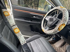 Handmade Crochet Sun Moon Car Steering Wheel Covers Universal 14-15 inch,Cute Steering Wheel Cover,Car Accessories (Steering Wheel Cover+2 Belt Cover)